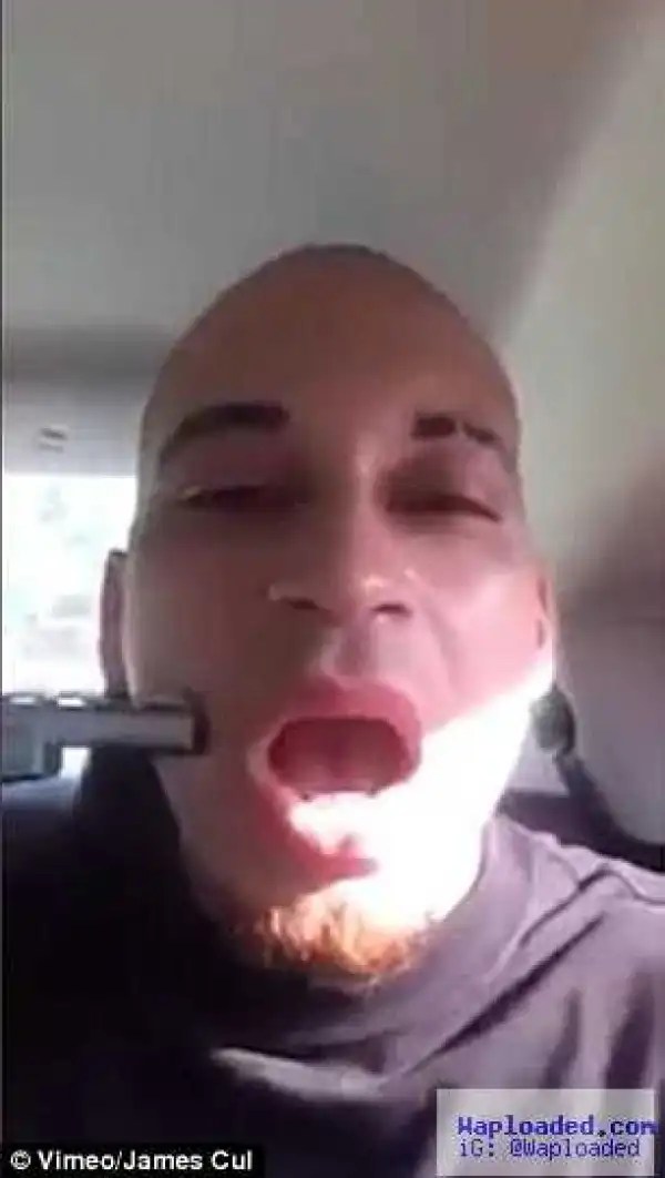 Graphic Photos: Horrible moment rapper shoots self in the mouth to promote music video 